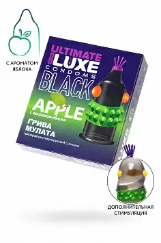Презерватив с точками и усиками и ароматом яблока Грива Мулата Luxe Black Ultimate