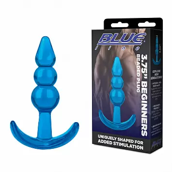 Ребристая анальная пробка-елочка Beginners Beaded Plug 3,75&quot; Jelly Blue BlueLine BLM4033-BLU