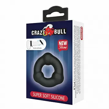Эрекционное кольцо из мягкого силикона с 3-мя шариками Baile Crazy Bull Super Soft Slilicon
